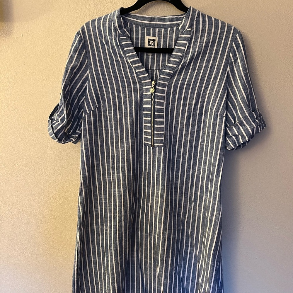 Anne Klein Blue and White dress shirt or cover up